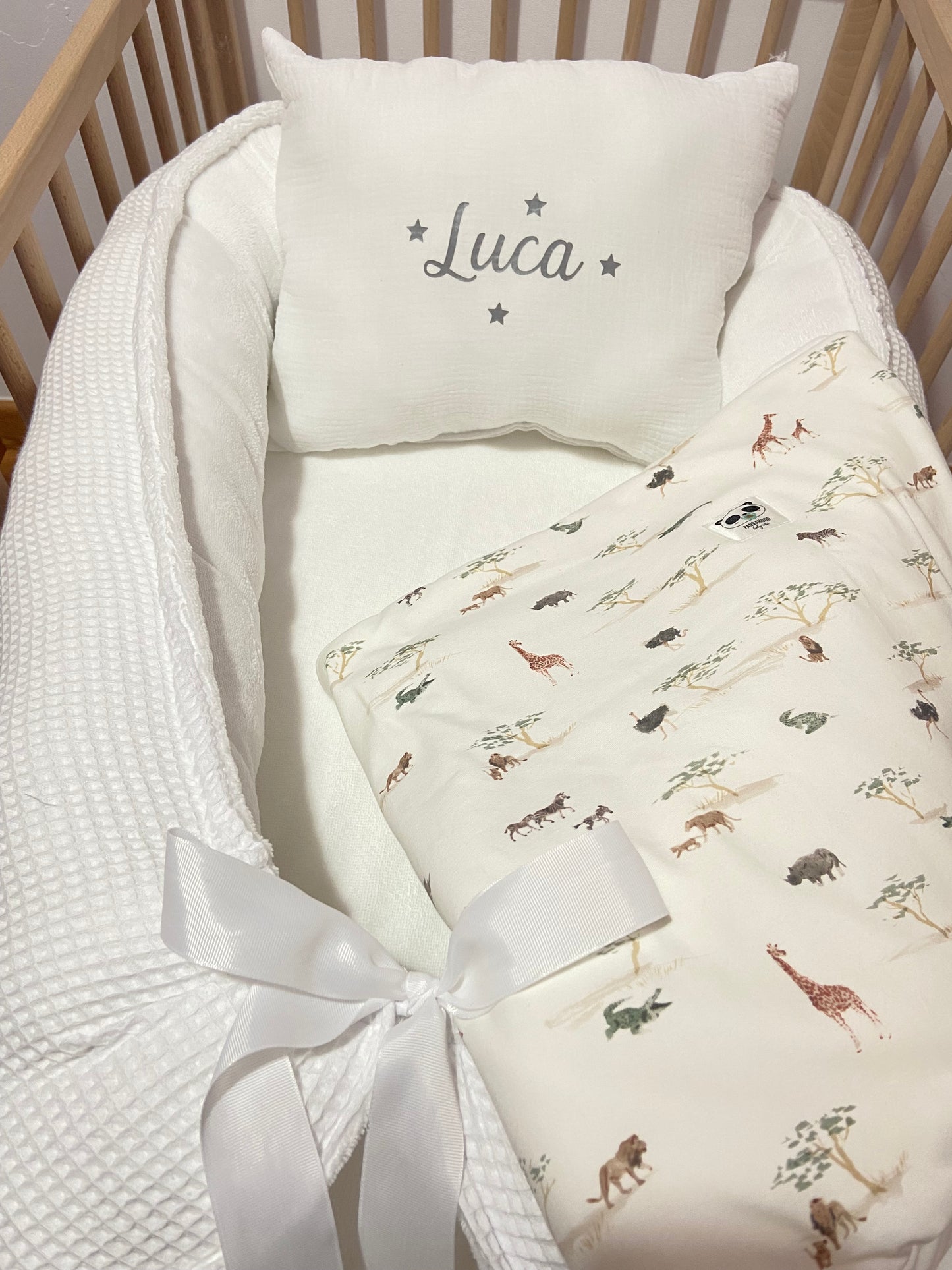 Pack Baby Ternura Sabana (nido, manta y cojín personalizado)
